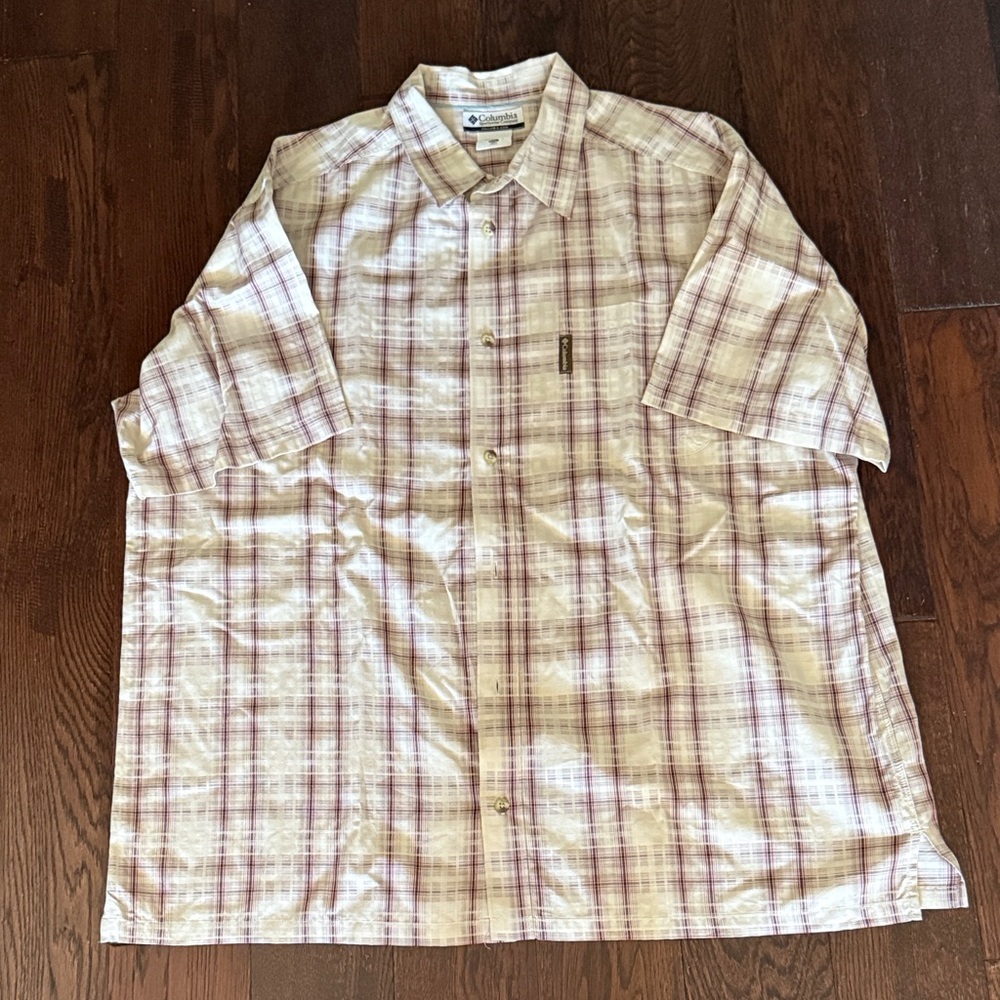 Columbia Men's Casual Plaid Shirt - Cream and Brown